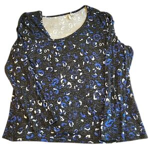 Cato Womens Size XL Blue and Black Leopard Print Long Sleeve Top
